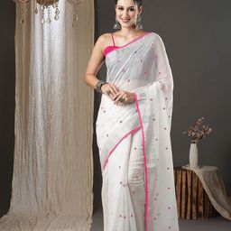Anouk White Ethnic Motifs Embroidered Zari Silk Cotton Saree-picture-28