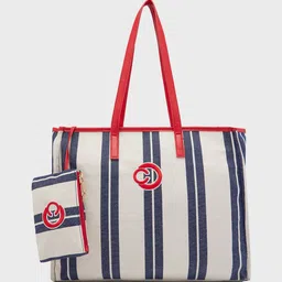 Caprese Striped Oversized Shopper Shoulder Bag With Pouch-8