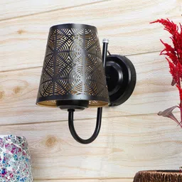 Devansh Black Textured Etched Round Wall mounted Lamp With Iron Base-25