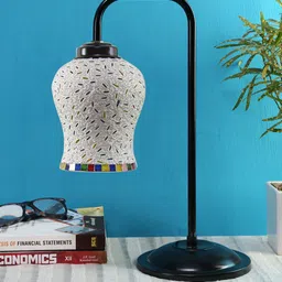 Devansh Black & White Solid Mosaic Glass Table Lamp With Iron Base-19