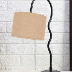 Devansh Beige & Black Textured Jute Curvy Table Lamp With Iron Base-5