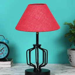 Devansh Pink & Black Textured Frustum Shaped Table Lamp-17