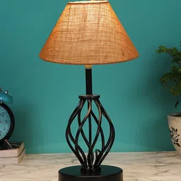 Devansh Beige & Black Textured Table Lamps With Shade-16
