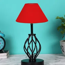 Devansh Red & Black Solid Cotton Table lamp With Iron Base-11