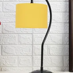 Devansh Yellow & Black Textured Cotton Curvy Table Lamp With Iron Base-45