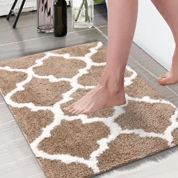 Aura Brown & White Moroccan Self-Design 1850 GSM Anti-Skid Microfiber Large Bath Mat-18