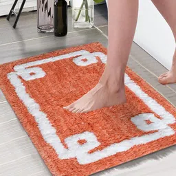 Aura Peach-Colored & White Abstract Printed 1850 GSM Anti-Skid Bath Rugs-16
