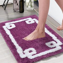 Aura Purple & White Abstract Printed Microfiber 1850 GSM Large Anti-Skid Bath Mat-19