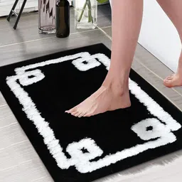 Aura Black & White Abstract Printed Anti-Skid 1850 GSM Bath Mat-8