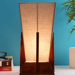 Devansh Grey Wooden Textured Contemporary Triangle Shaped Table Lamp-45