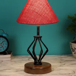 Devansh Pink Solid Jute Table Lamp With Wood Base-5