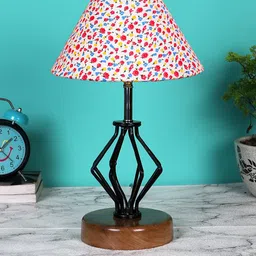 Devansh White & Red Printed Wooden Table Lamps-10