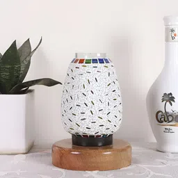 Devansh White Textured Glass Abstract Shaped Table Lamp-image-98