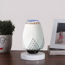 Devansh White Textured Glass Traditional Abstract Shaped Table Lamp-image-57
