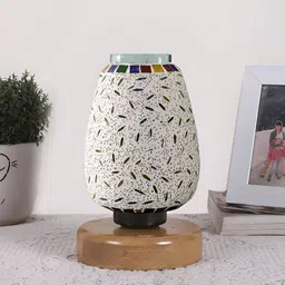 Devansh White Textured Glass Abstract Shaped Table Lamp-image-59