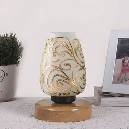 Devansh White Textured Glass Abstract Shaped Table Lamp-image-34