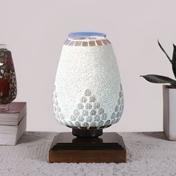 Devansh White Textured Glass Abstract Shaped Table Lamp-image-52