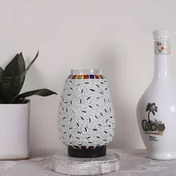 Devansh White Textured Glass Traditional Abstract Shaped Table Lamp-image-42