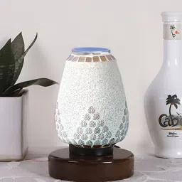Devansh White Textured Glass Abstract Shaped Table Lamp-image-87