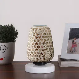 Devansh White Textured Glass Traditional Abstract Shaped Table Lamp-image-58