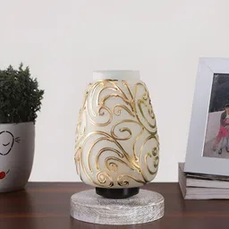 Devansh White Textured Glass Traditional Abstract Shaped Table Lamp-image-78