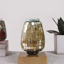 Devansh Brown Textured Glass Traditional Abstract Shaped Table Lamp-18