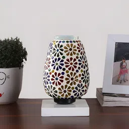 Devansh White Textured Glass Abstract Shaped Table Lamp-image-99