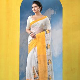 DESH BIDESH Ethnic Motifs Embroidered Pure Cotton Khadi Saree-picture-25