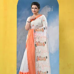 DESH BIDESH Ethnic Motifs Embroidered Pure Cotton Khadi Saree-picture-15