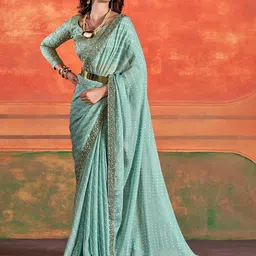 Saree mall Sea Green Printed Embroidered Pure Chiffon Bandhani Sarees-image-86