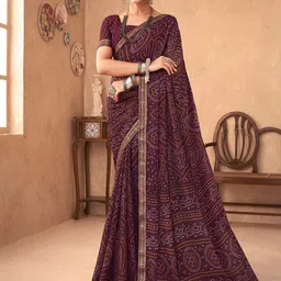 Anouk Purple Printed Zari Pure Chiffon Bandhani Saree-4