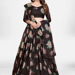 SHOPGARB Brown & Pink Printed Semi-Stitched Lehenga & Unstitched Blouse With Dupatta-image-44