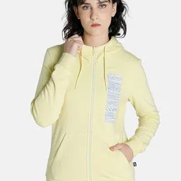 Puma Women Yellow White Open Front Cotton Regular Fit Jacket-picture-12