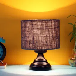Devansh Grey Jute Table lamp with Iron Base-0