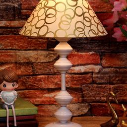 foziq White & Gold-Coloured Printed Table Lamp-44