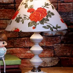 foziq White & Orange Colored Printed Table Lamp-11