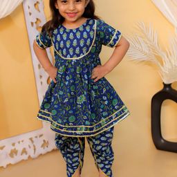 BownBee Girls Floral Printed Pure Cotton Kurta With Dhoti Pants-image-86