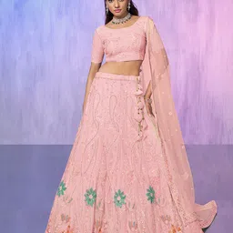 Fusionic Embroidered Thread Work Semi-Stitched Lehenga & Unstitched Blouse With Dupatta-picture-1