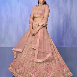 Fusionic Embroidered Thread Work Semi-Stitched Lehenga & Unstitched Blouse With Dupatta-picture-2