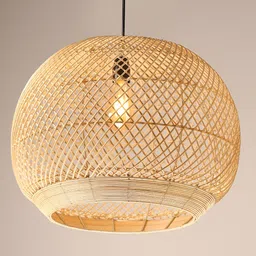 HABERE INDIA Beige Textured Wooden Ceiling Lamp-image-43