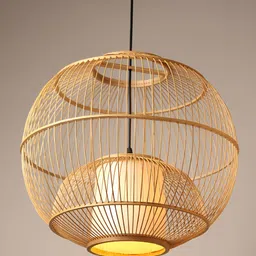 HABERE INDIA Beige Textured Bamboo Ceiling Lamp-14