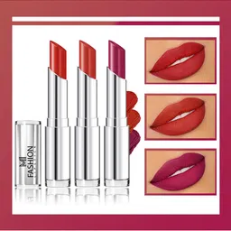 MI FASHION Set Of 3 Creme Matte Weightless Long Lasting Lipstick - Cornell Red - Roof Terracotta - Pansy Purple-image-97