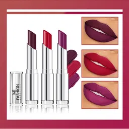MI FASHION Set Of 3 Creme Matte Weightless Long Lasting Lipstick +Wine Berry  + Red Wine  + Purple-16