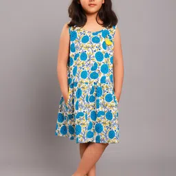 My Little Lambs Blue Floral A-Line Dress-image-84