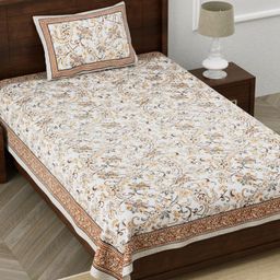 EasyGoods Monarchsingle Yellow & White Floral Cotton 210 TC Single Bedsheet & Pillow Cover-image-58