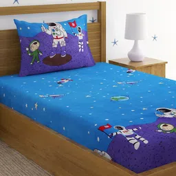 HOSTA HOMES Blue & White Graphic 220 TC Single Bedsheet with 1 Pillow Covers-image-47