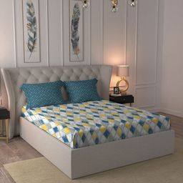 MYTRIDENT Celebration Blue Geometric Cotton144 TC Queen Bedsheet With 2 Pillow Covers-image-70