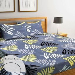 Home Sizzler Grey & Yellow Floral 144 TC Queen Bedsheet with 2 Pillow Covers-image-16