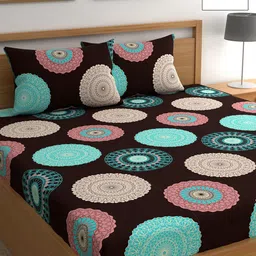 CHHAVI INDIA Maroon & Blue Geometric Fitted 210 TC Queen Bedsheet with 2 Pillow Covers-image-7