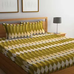 Dhrohar Green Geometric Cotton 240 TC Queen Bedsheet with 2 Pillow Covers-image-89